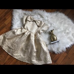 F21 Strapless Bow Cocktail Gold & Cream Dress